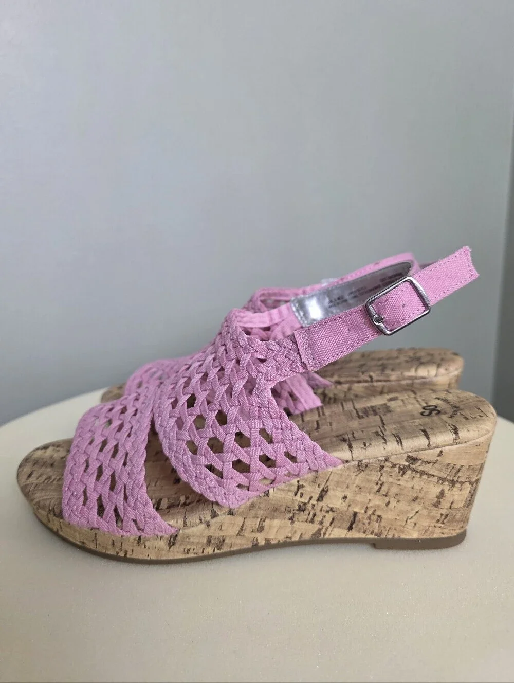 SO Adrienne Girls Light Pink Woven Cork Wedge Sandals - Size 5 - Memory Foam NEW